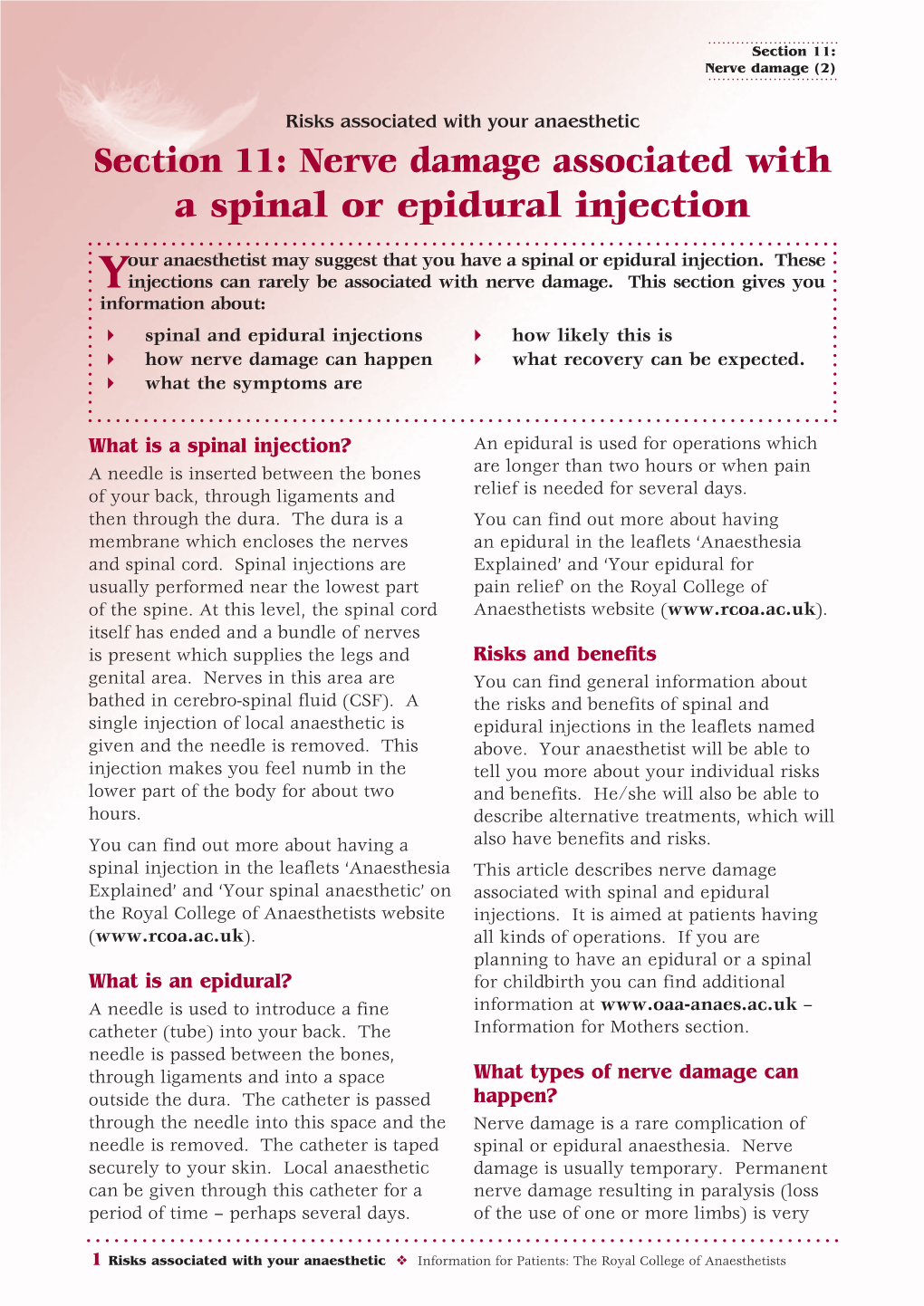 Nerve Damage Associated with a Spinal Or Epidural Injection
