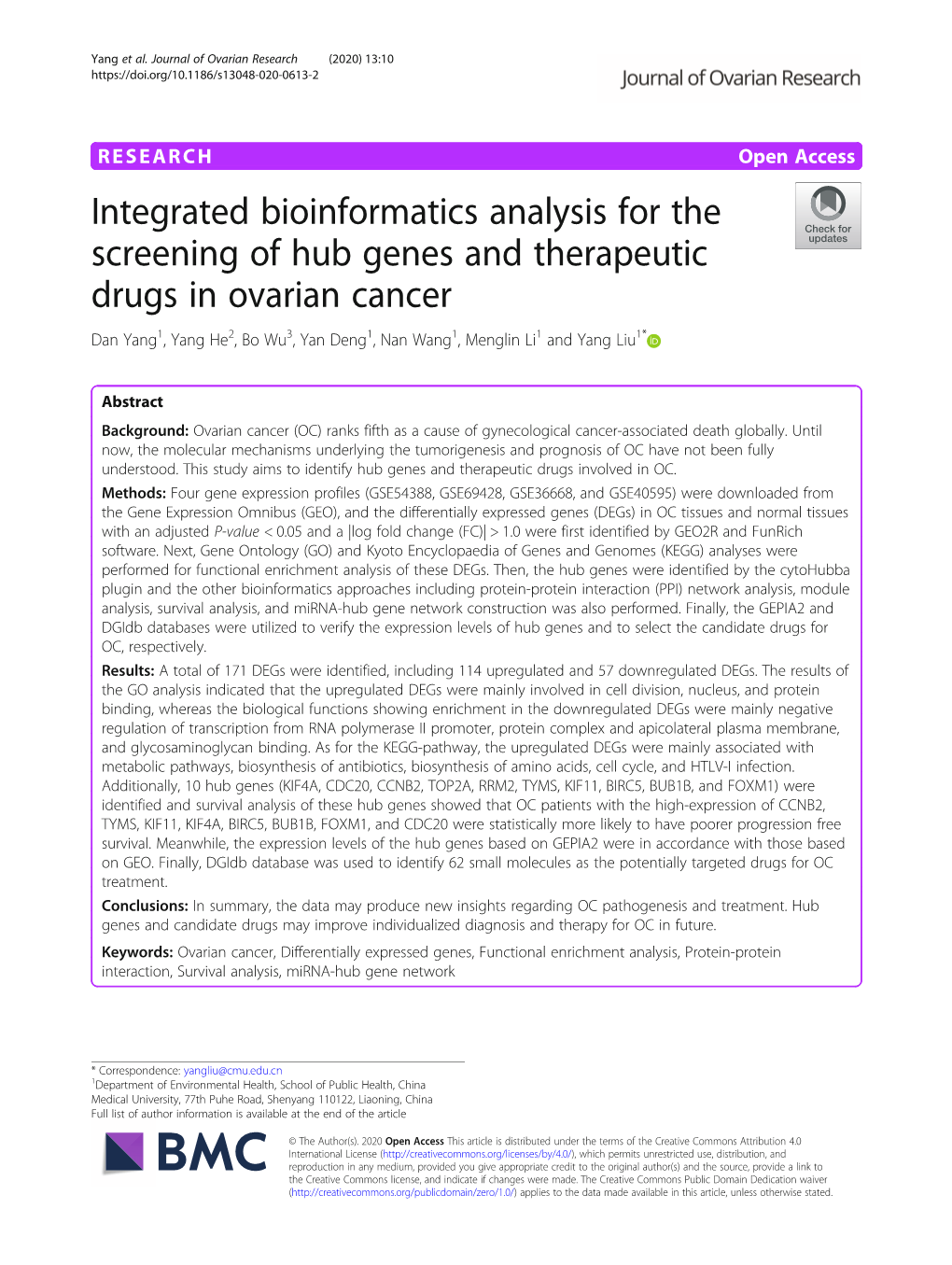 Integrated Bioinformatics Analysis for the Screening of Hub Genes And