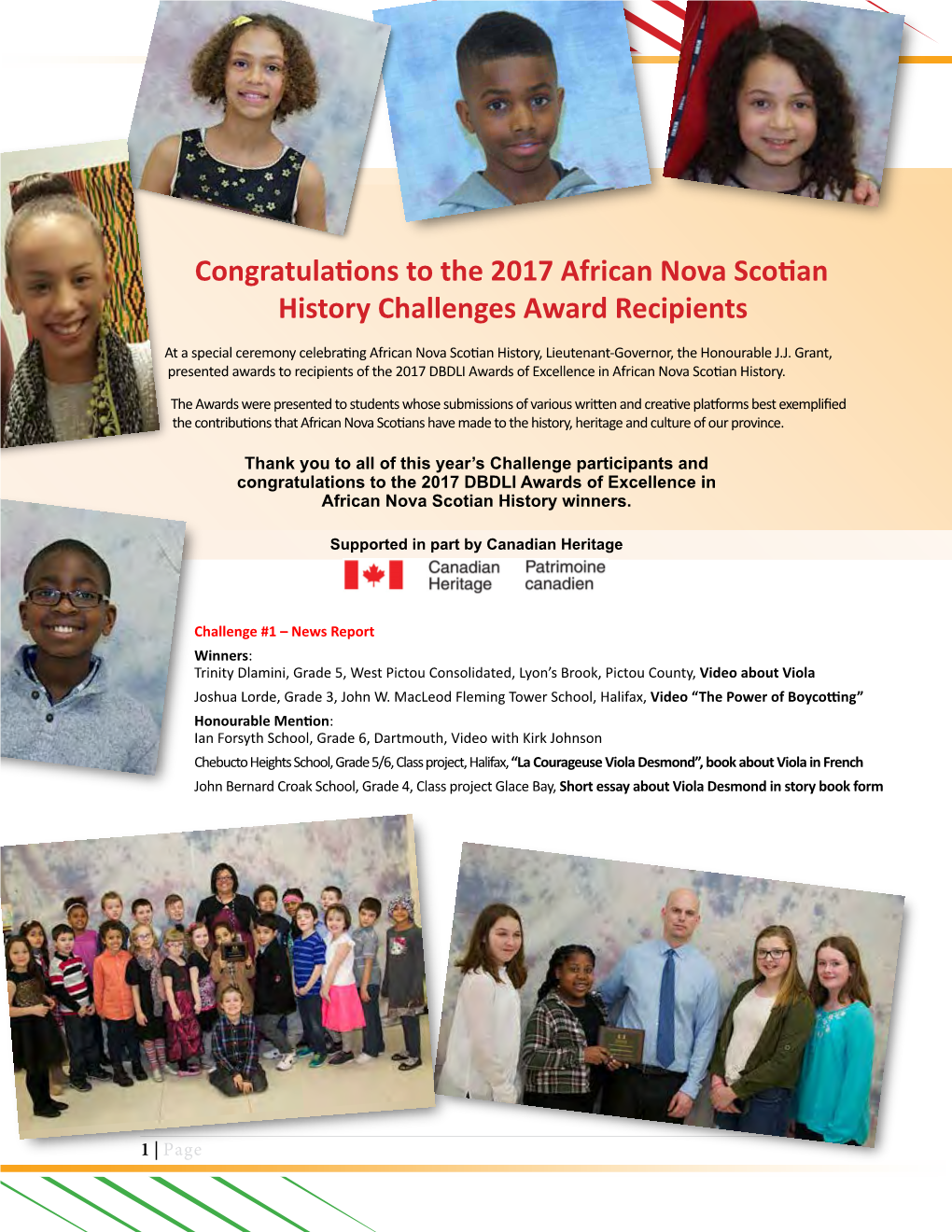 Congratulations to the 2017 African Nova Scotian History Challenges Award Recipients