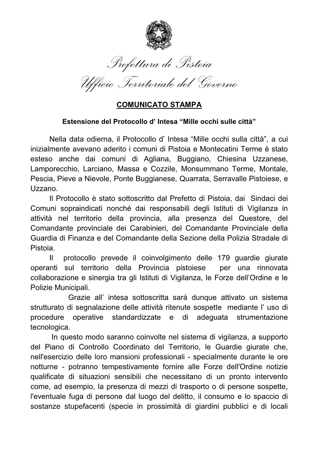 Prefettura Di Pistoia Ufficio Territoriale Del Governo