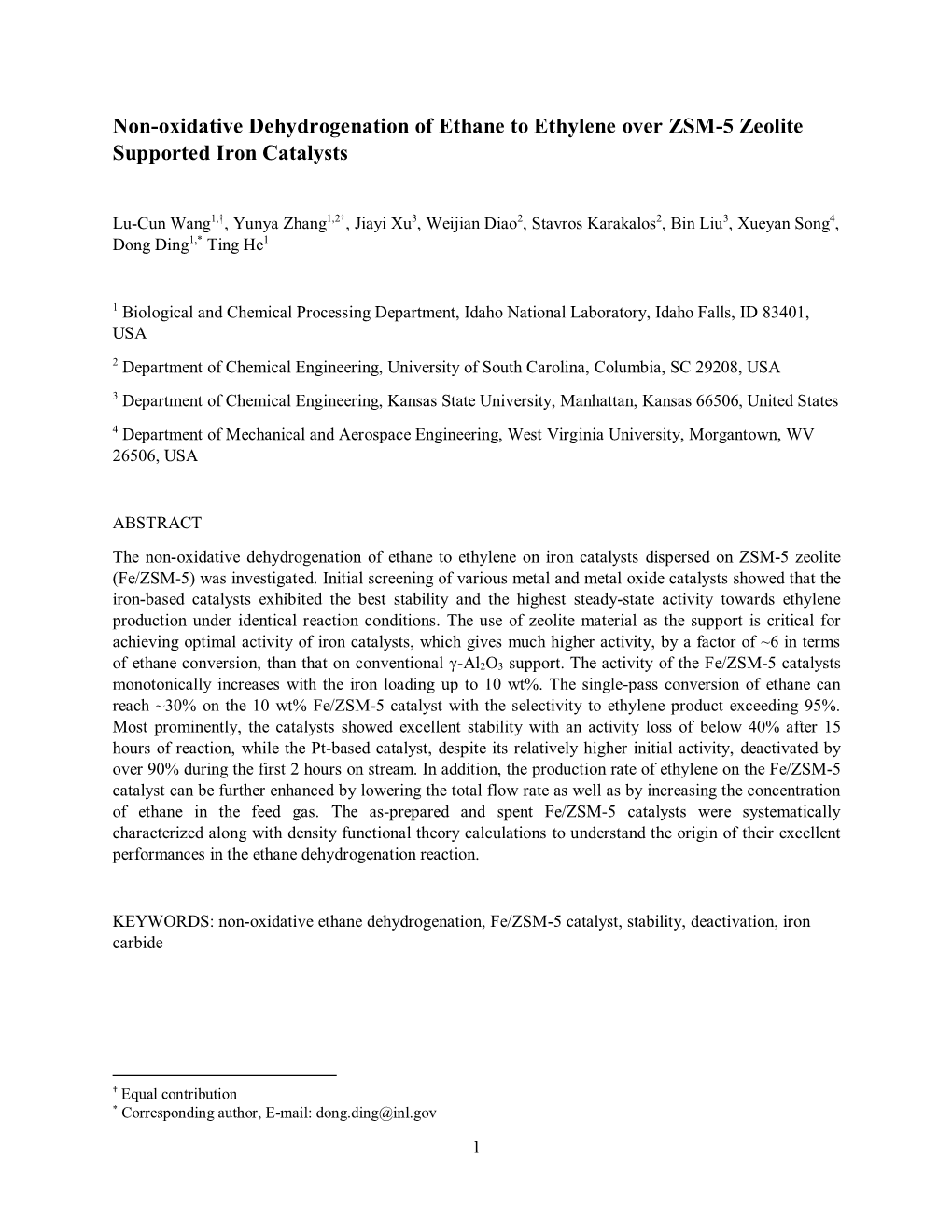 Non-Oxidative Dehydrogenation of Ethane to Ethylene Over ZSM-5 Zeolite Supported Iron Catalysts