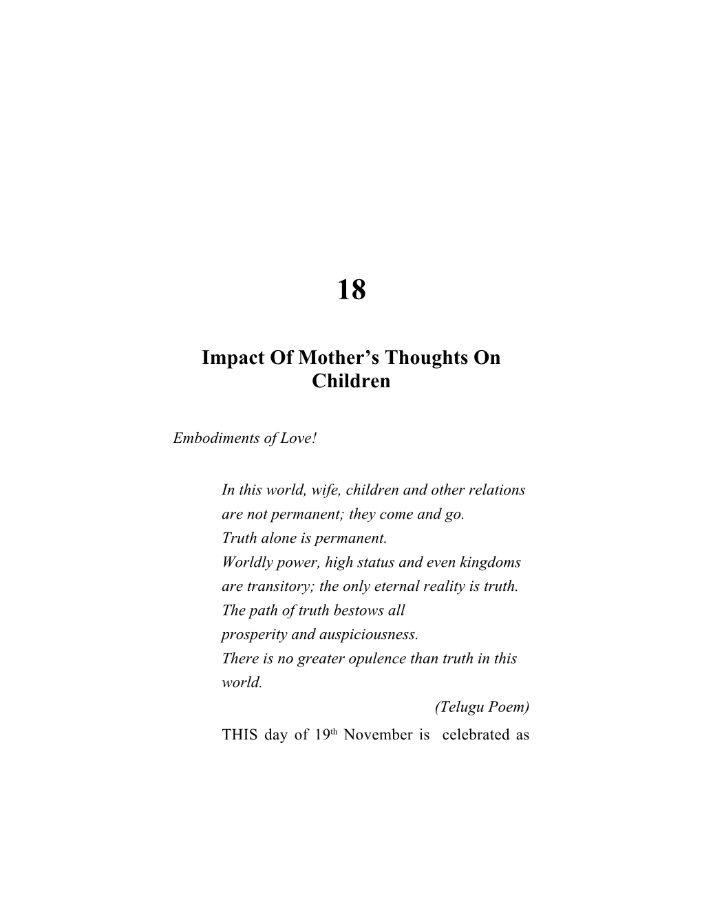 Impact of Mother's Thoughts on Children