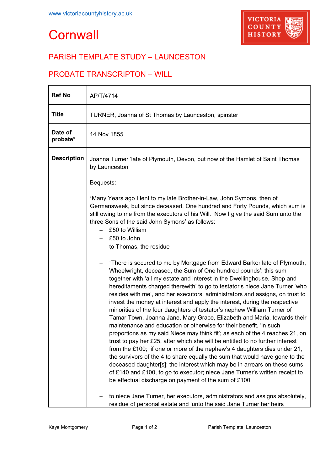 Parish Template Study Launceston s1