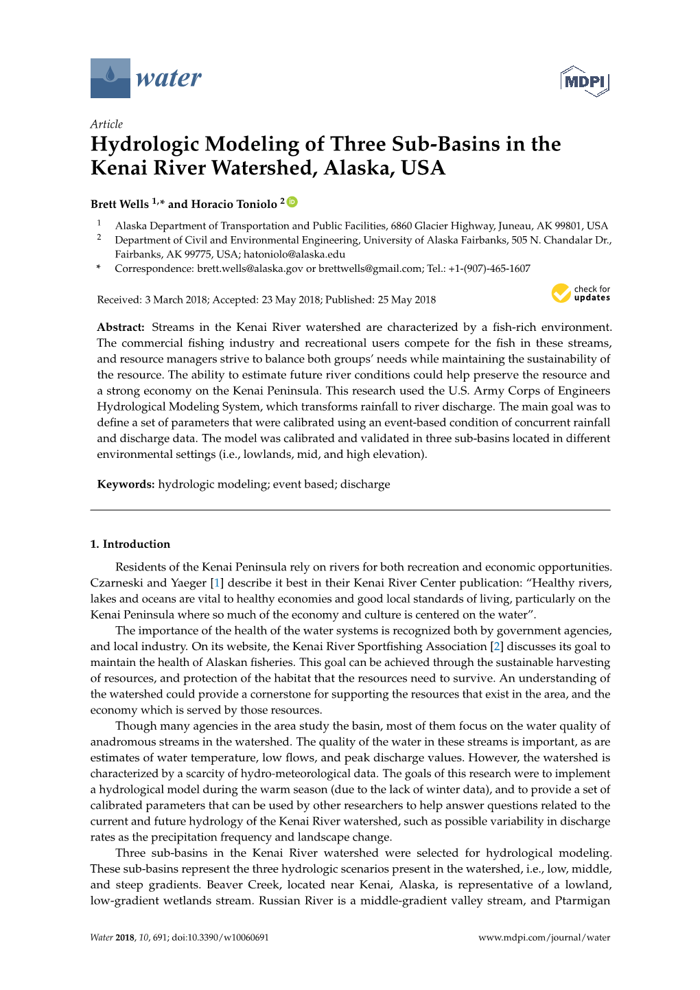 Hydrologic Modeling of Three Sub-Basins in the Kenai River Watershed, Alaska, USA