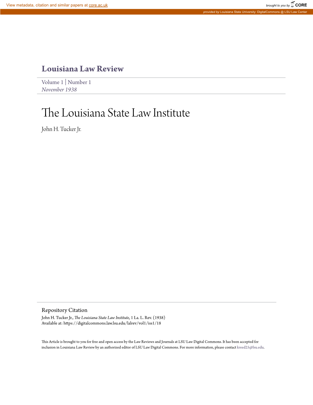The Louisiana State Law Institute John H