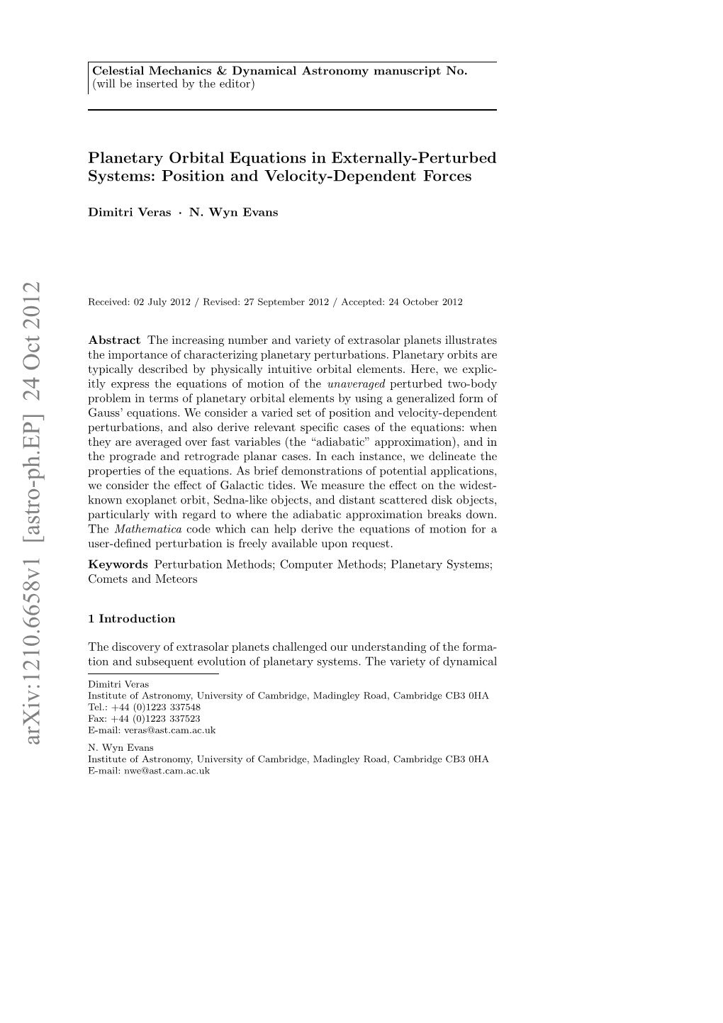 Planetary Orbital Equations in Externally-Perturbed Systems