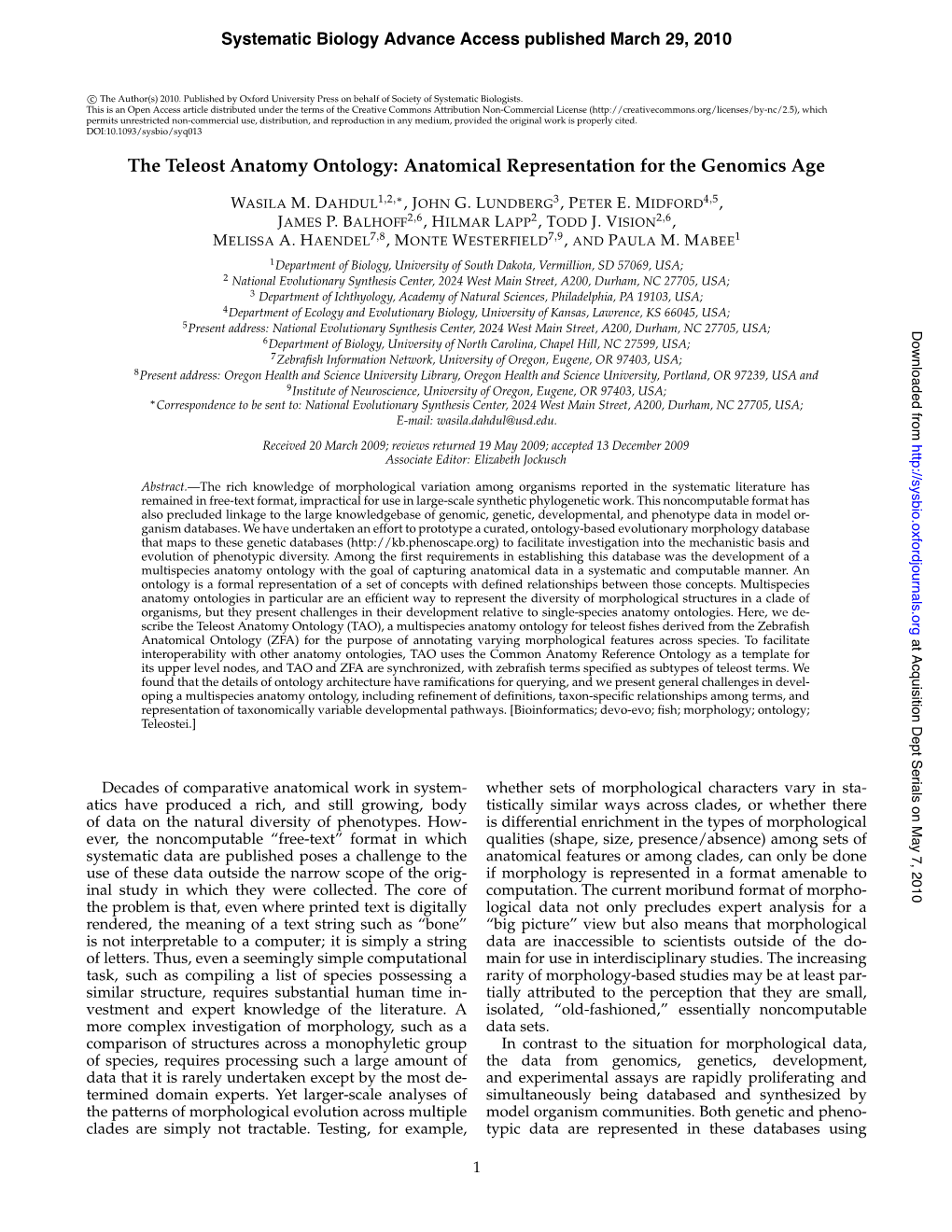 The Teleost Anatomy Ontology: Anatomical Representation for the Genomics Age