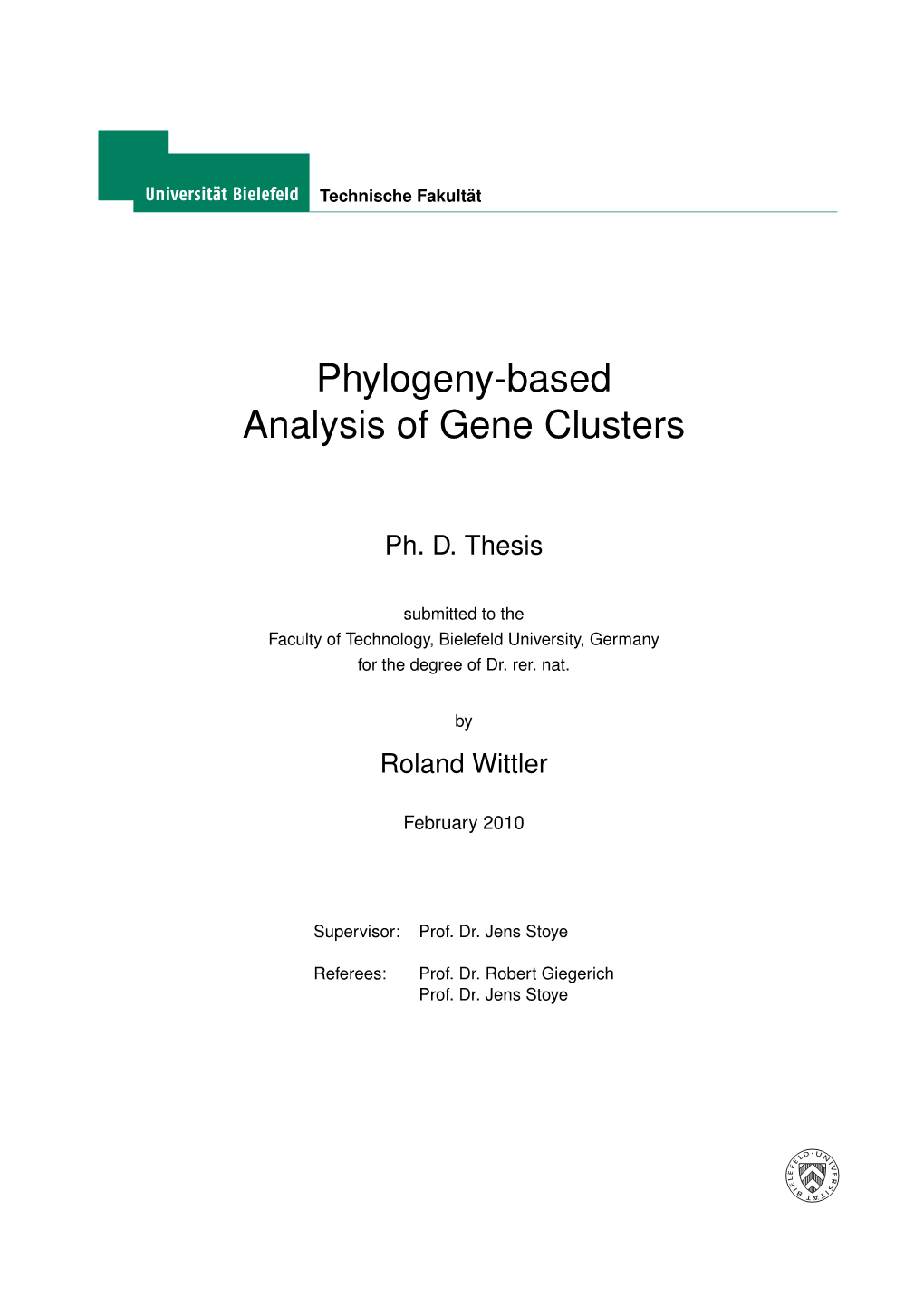 Phylogeny-Based Analysis of Gene Clusters