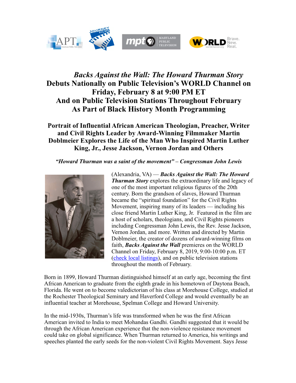 Backs Against the Wall: the Howard Thurman Story