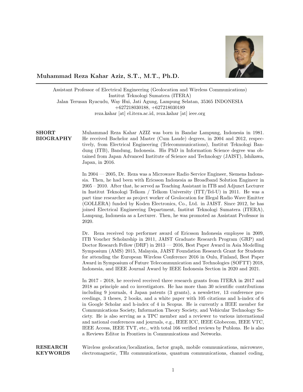 Muhammad Reza Kahar Aziz, S.T., M.T., Ph.D