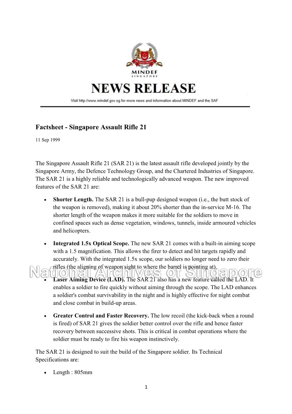 Factsheet - Singapore Assault Rifle 21