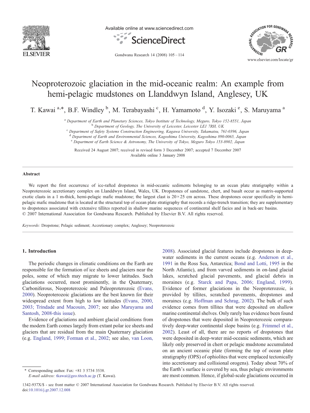 Neoproterozoic Glaciation in the Mid-Oceanic Realm: an Example from Hemi-Pelagic Mudstones on Llanddwyn Island, Anglesey, UK ⁎ T