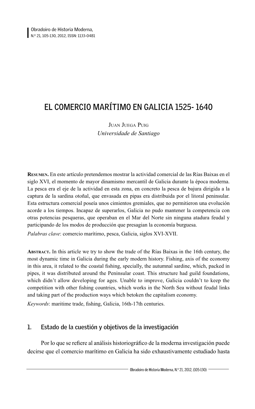 El Comercio Marítimo En Galicia 1525- 1640