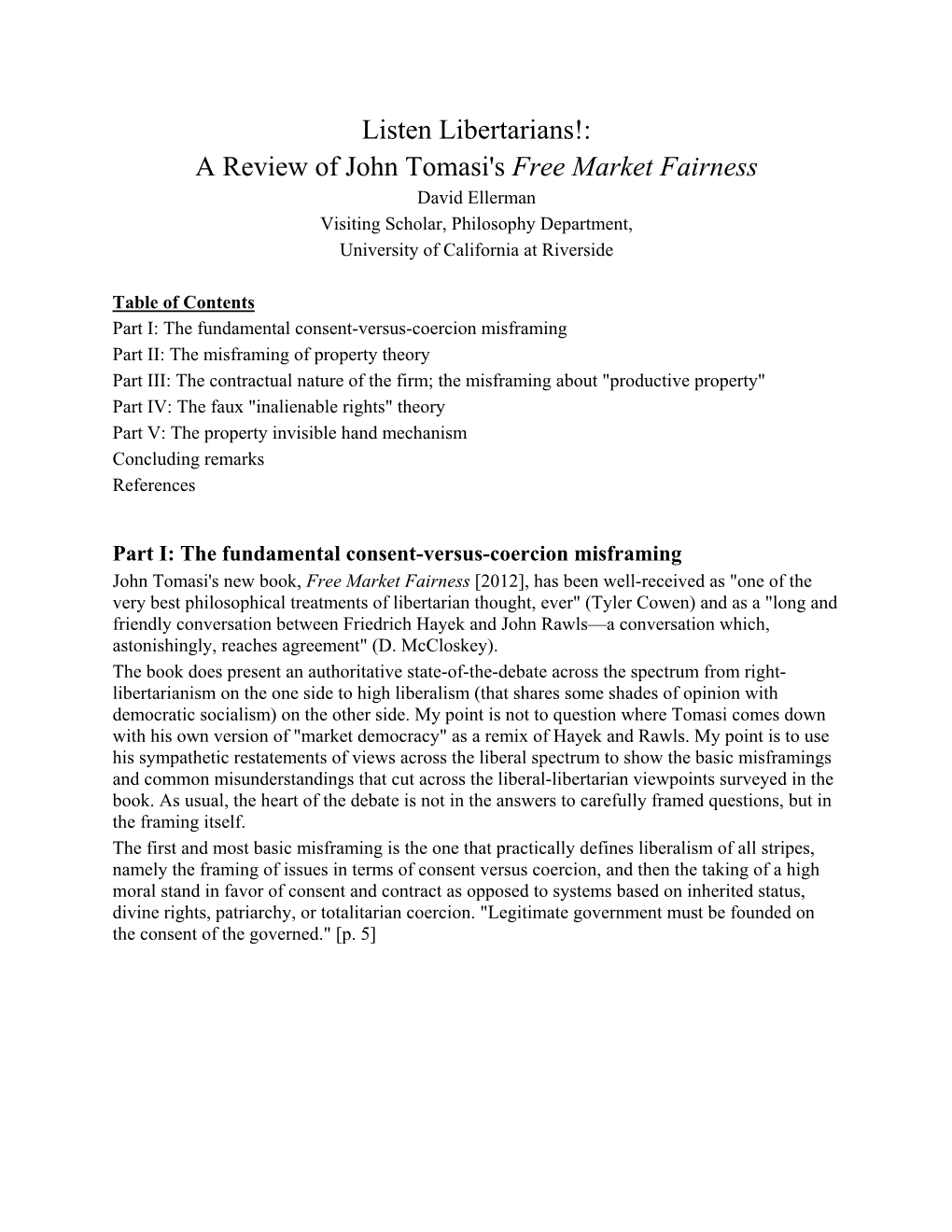 John Tomasi's New Book, Free Market Fairness, Has Been Well-Received As