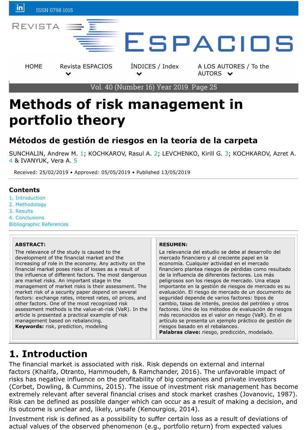 Methods of Risk Management in Portfolio Theory