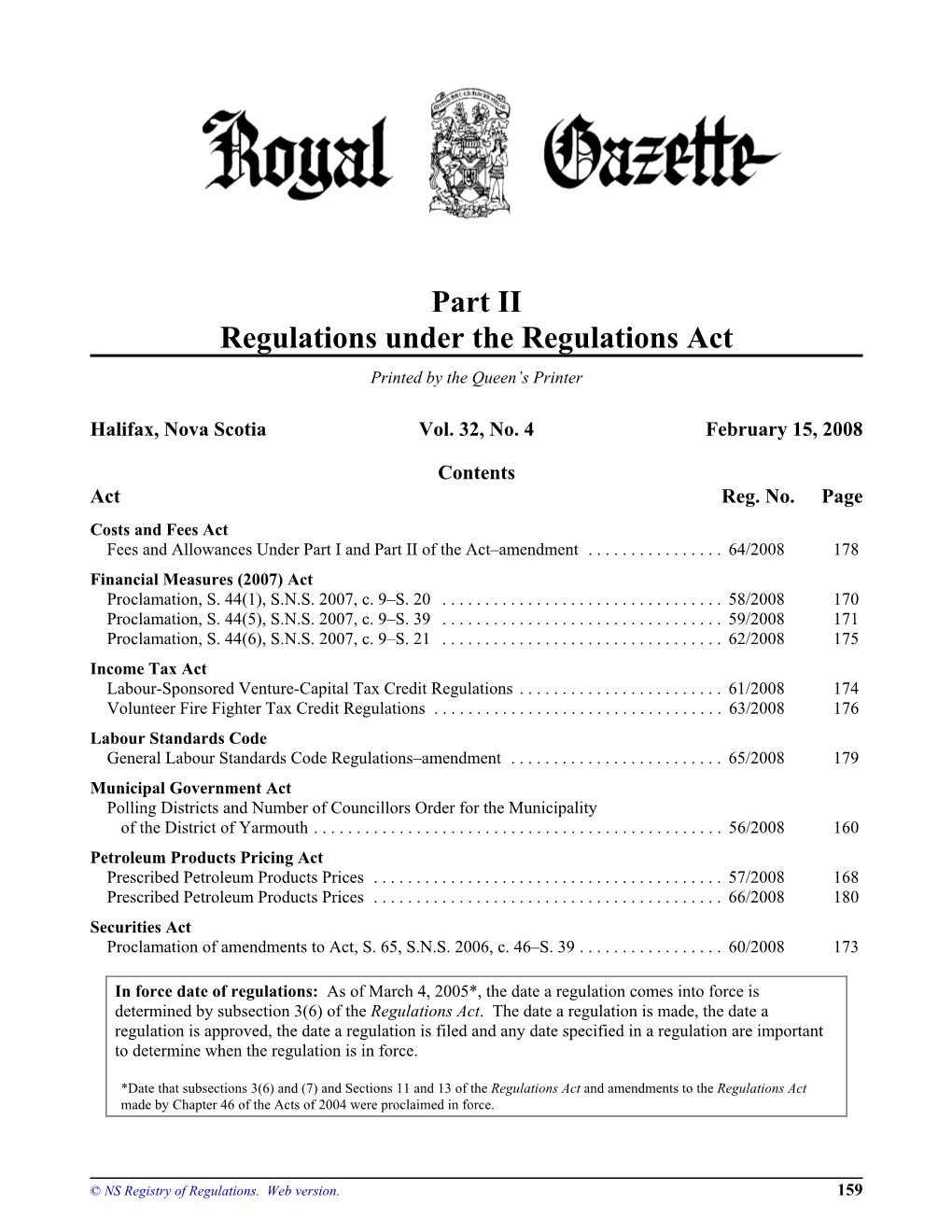 NS Royal Gazette Part II