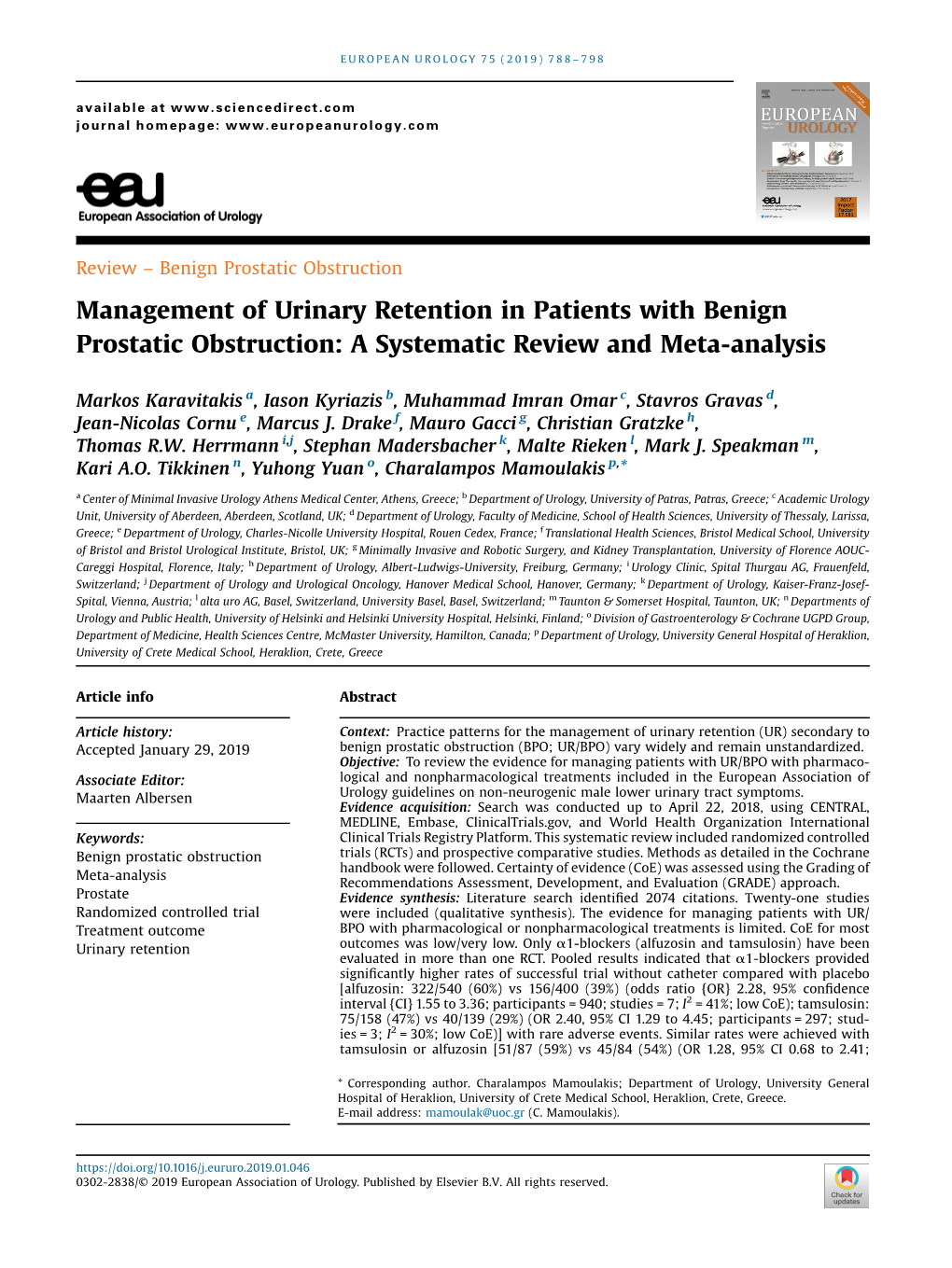 Management of Urinary Retention in Patients with Benign Prostatic Obstruction: a Systematic Review and Meta-Analysis