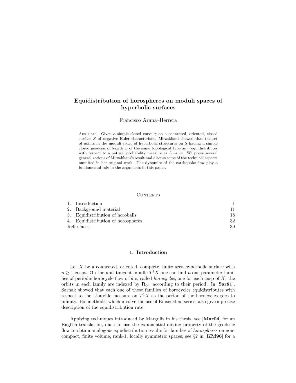 Equidistribution of Horospheres on Moduli Spaces of Hyperbolic Surfaces