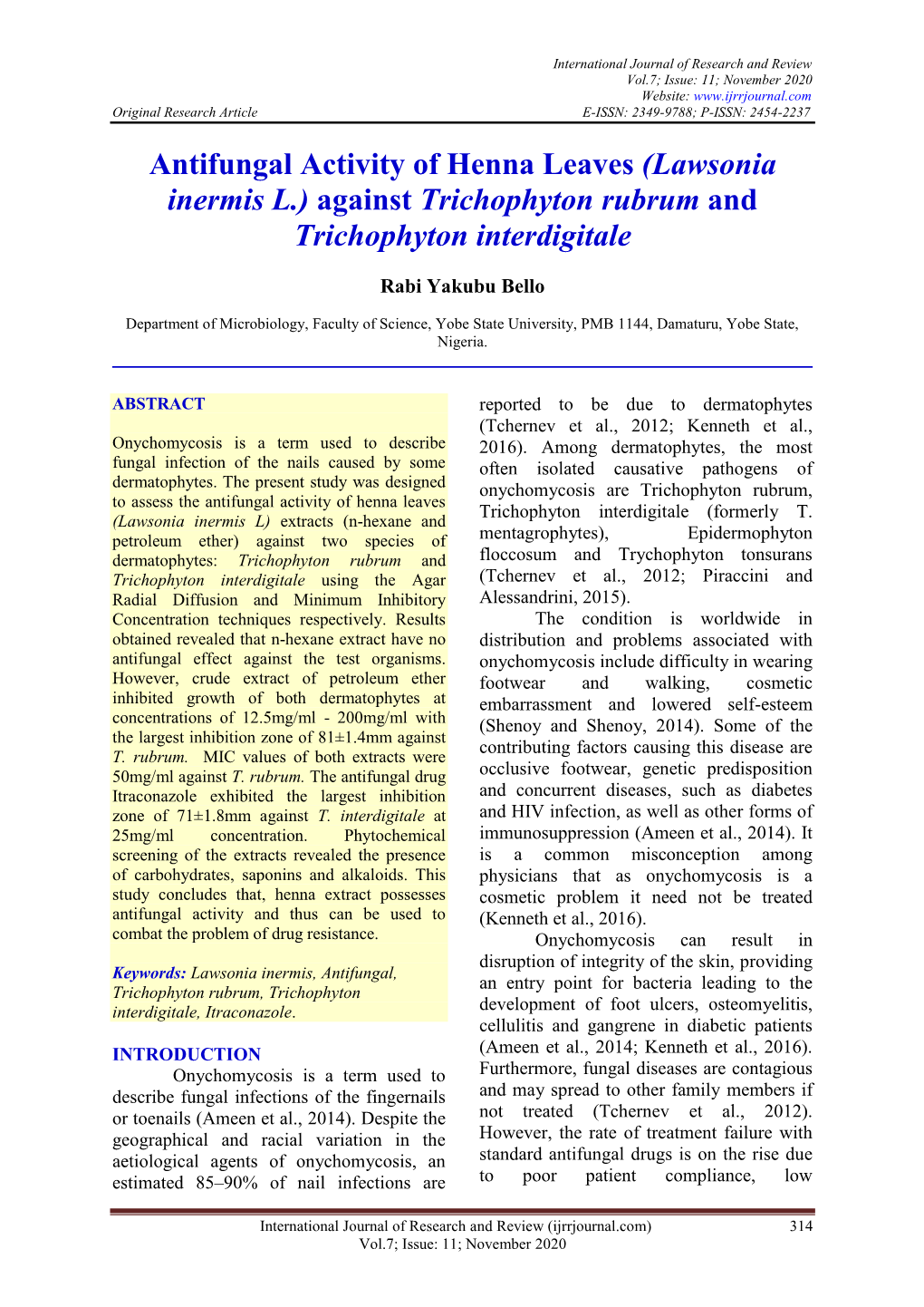 Antifungal Activity of Henna Leaves (Lawsonia Inermis L.) Against Trichophyton Rubrum and Trichophyton Interdigitale