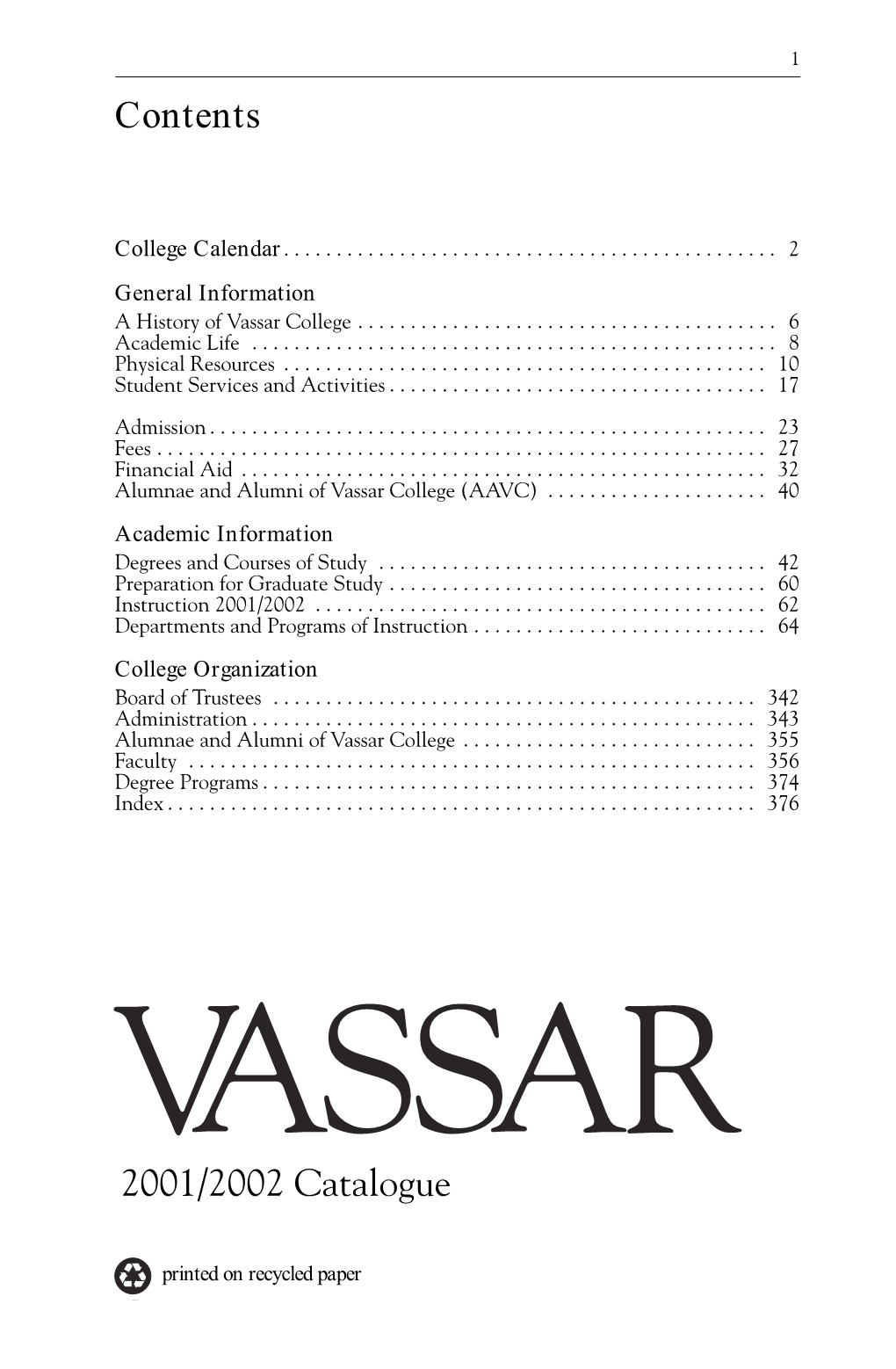 Vassar Catalog 2000/01