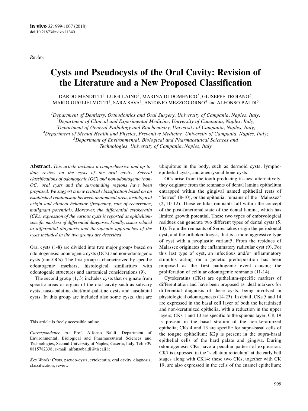 Cysts and Pseudocysts of the Oral Cavity