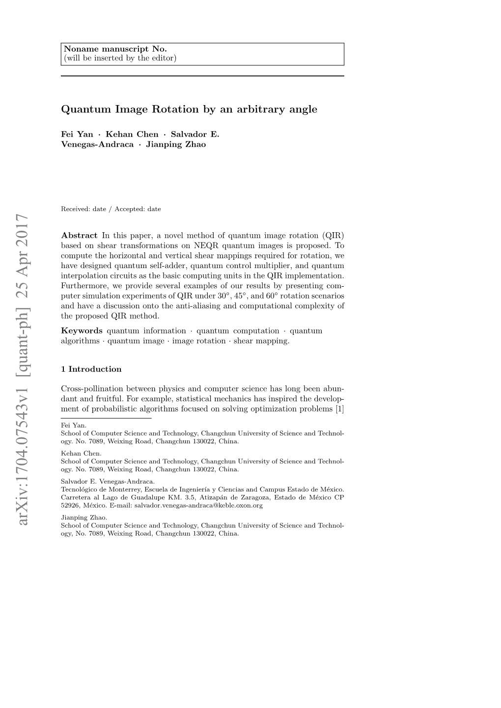 Quantum Image Rotation by an Arbitrary Angle