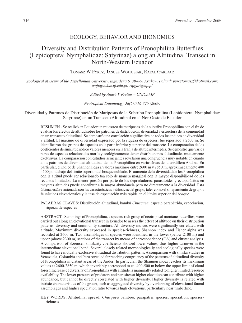 Diversity and Distribution Patterns of Pronophilina Butterflies