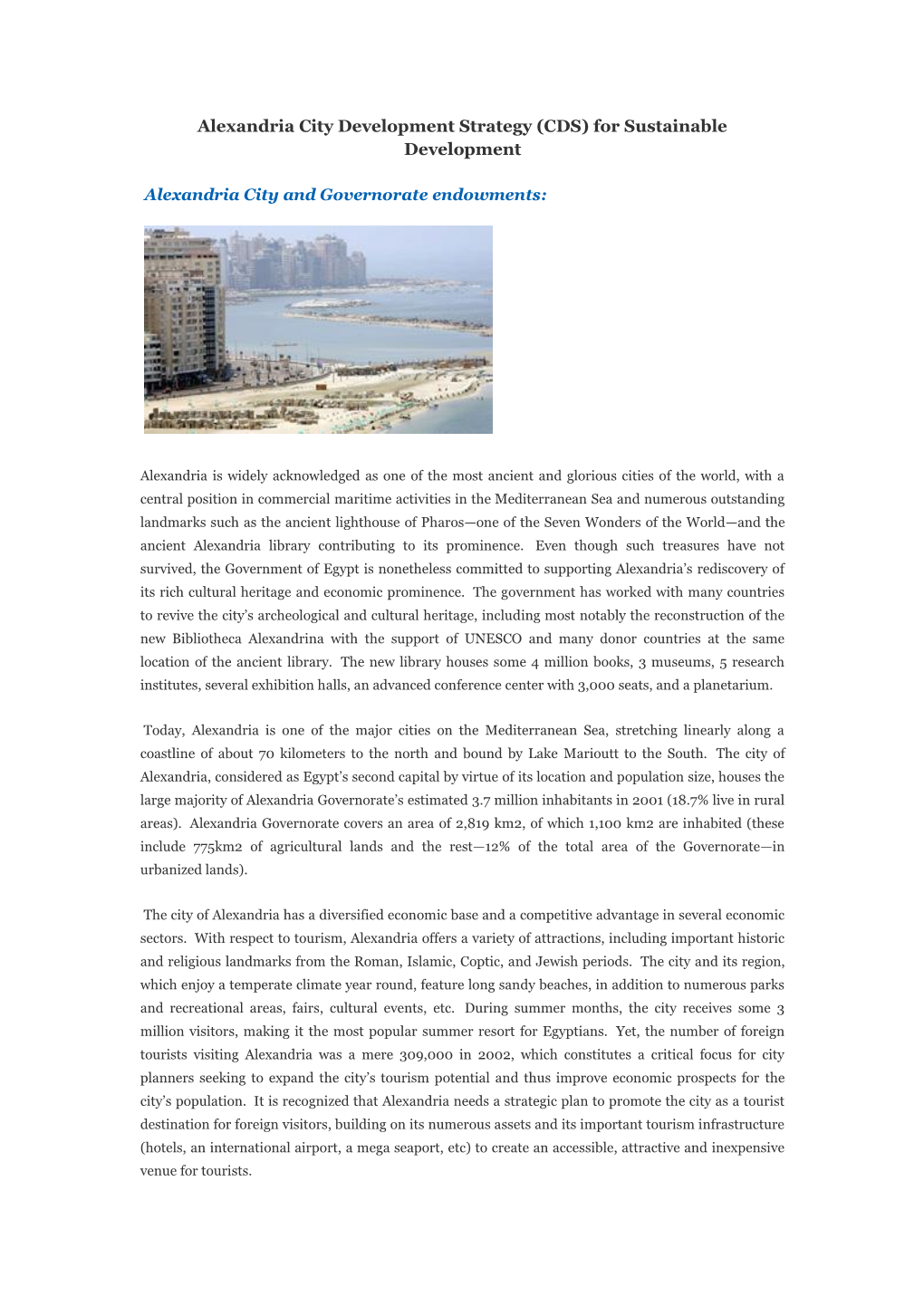 Alexandria City Development Strategy (CDS) for Sustainable Development