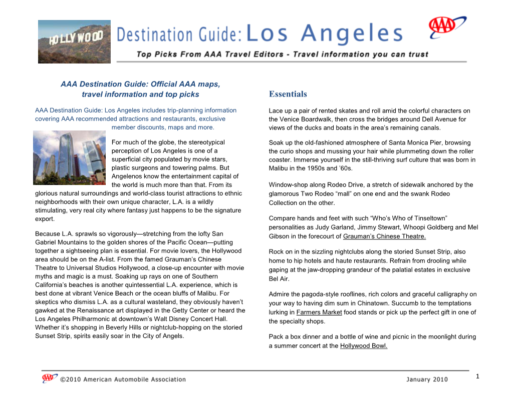 AAA Destination Guide: Official AAA Maps, Travel Information and Top Picks Essentials