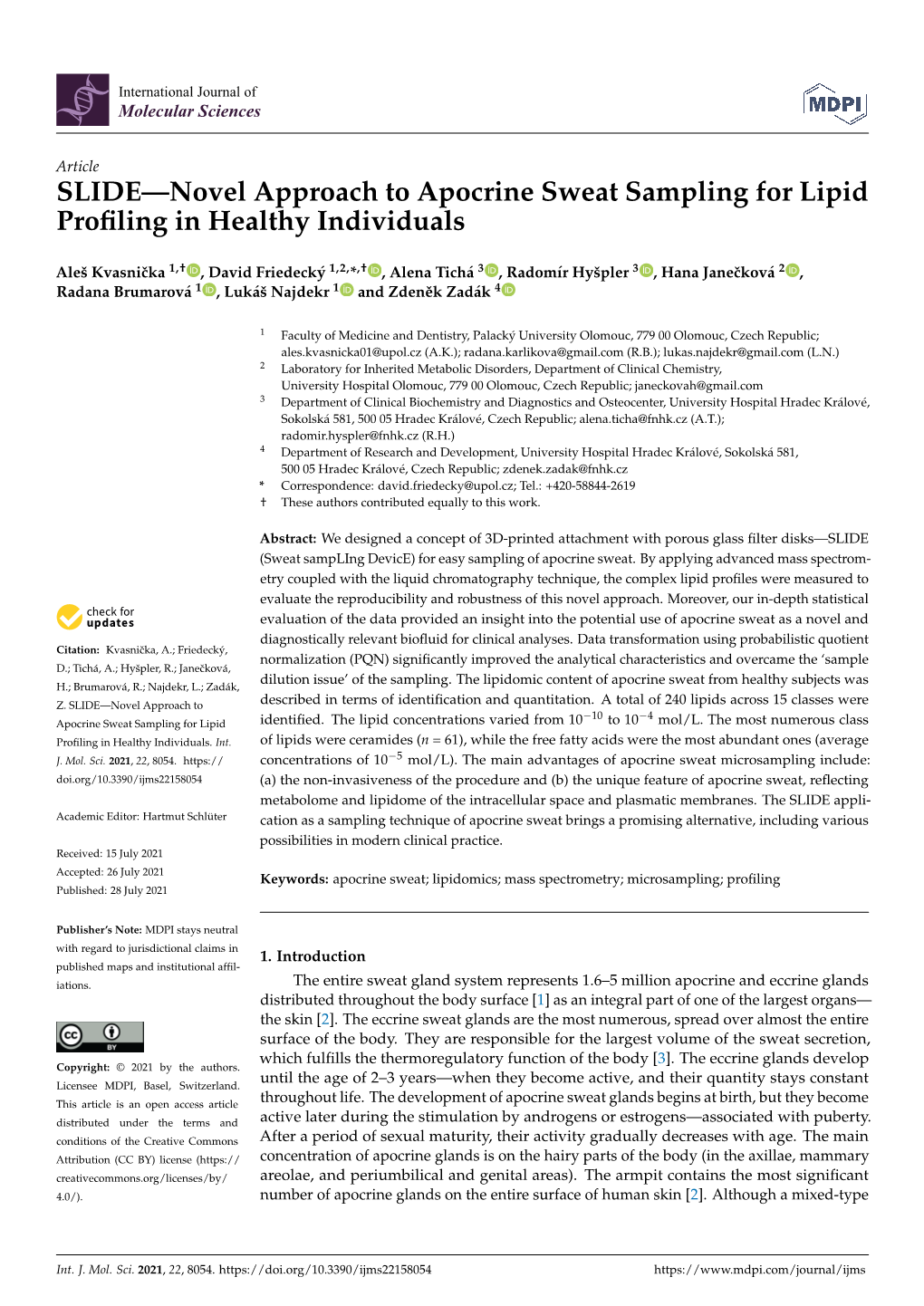 SLIDE—Novel Approach to Apocrine Sweat Sampling for Lipid Profiling in Healthy Individuals