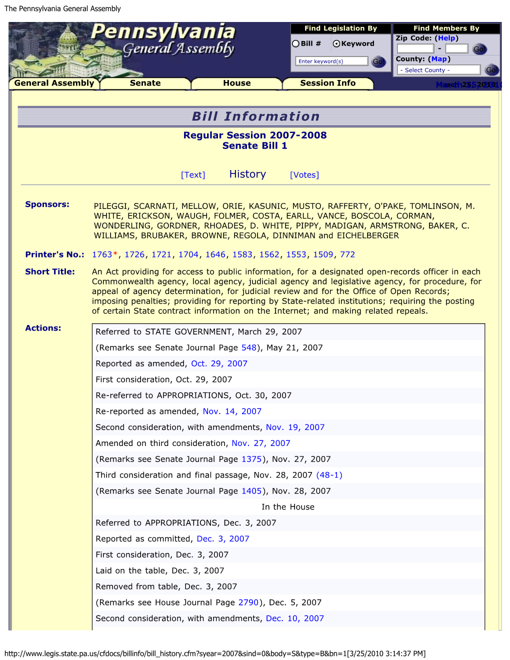 Bill Information Regular Session 2007-2008 Senate Bill 1