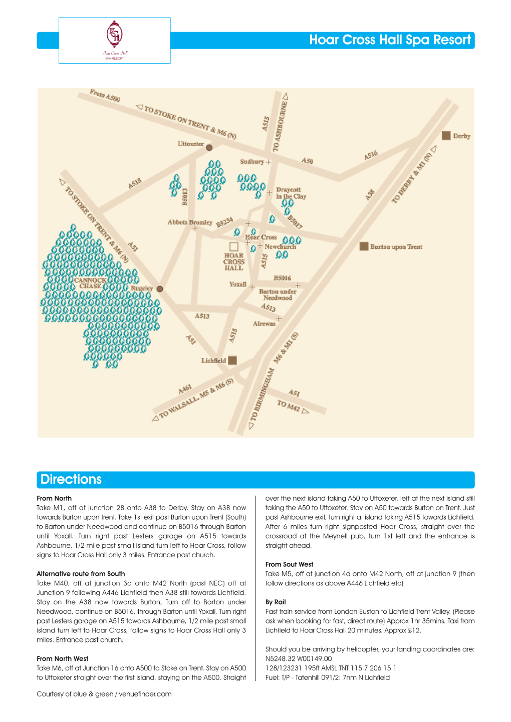 Hoar Cross Hall Spa Resort Directions