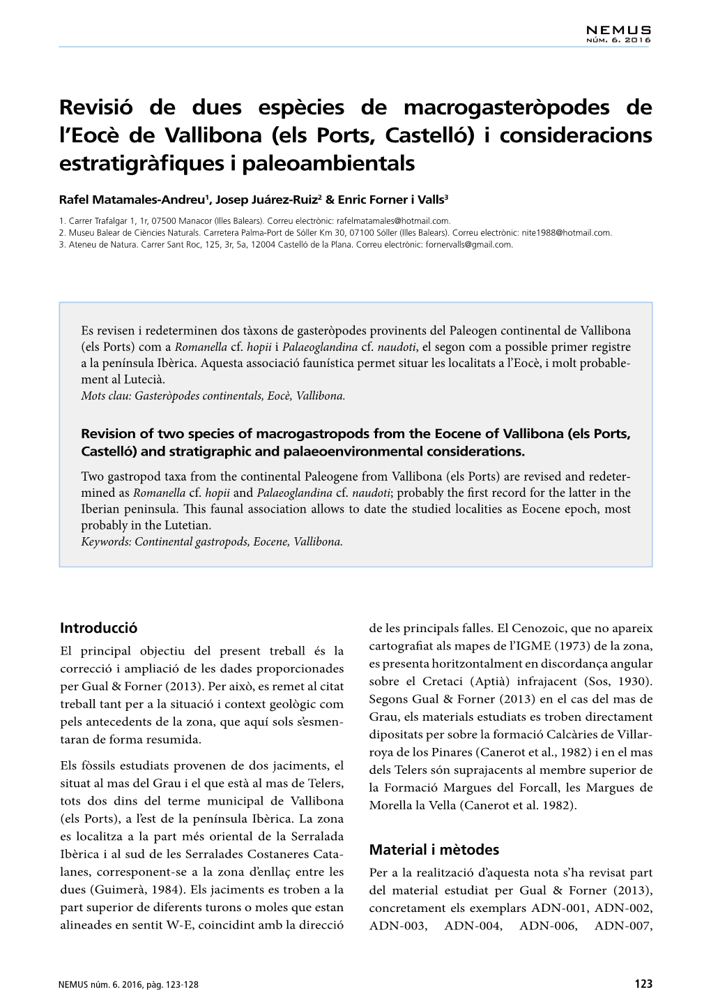 (Els Ports, Castelló) I Consideracions Estratigràfiques I Paleoambientals