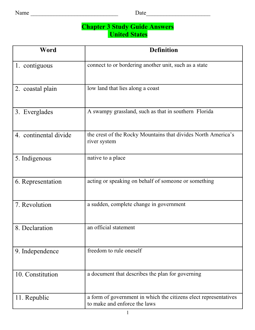 Chapter 3 Study Guide Answers