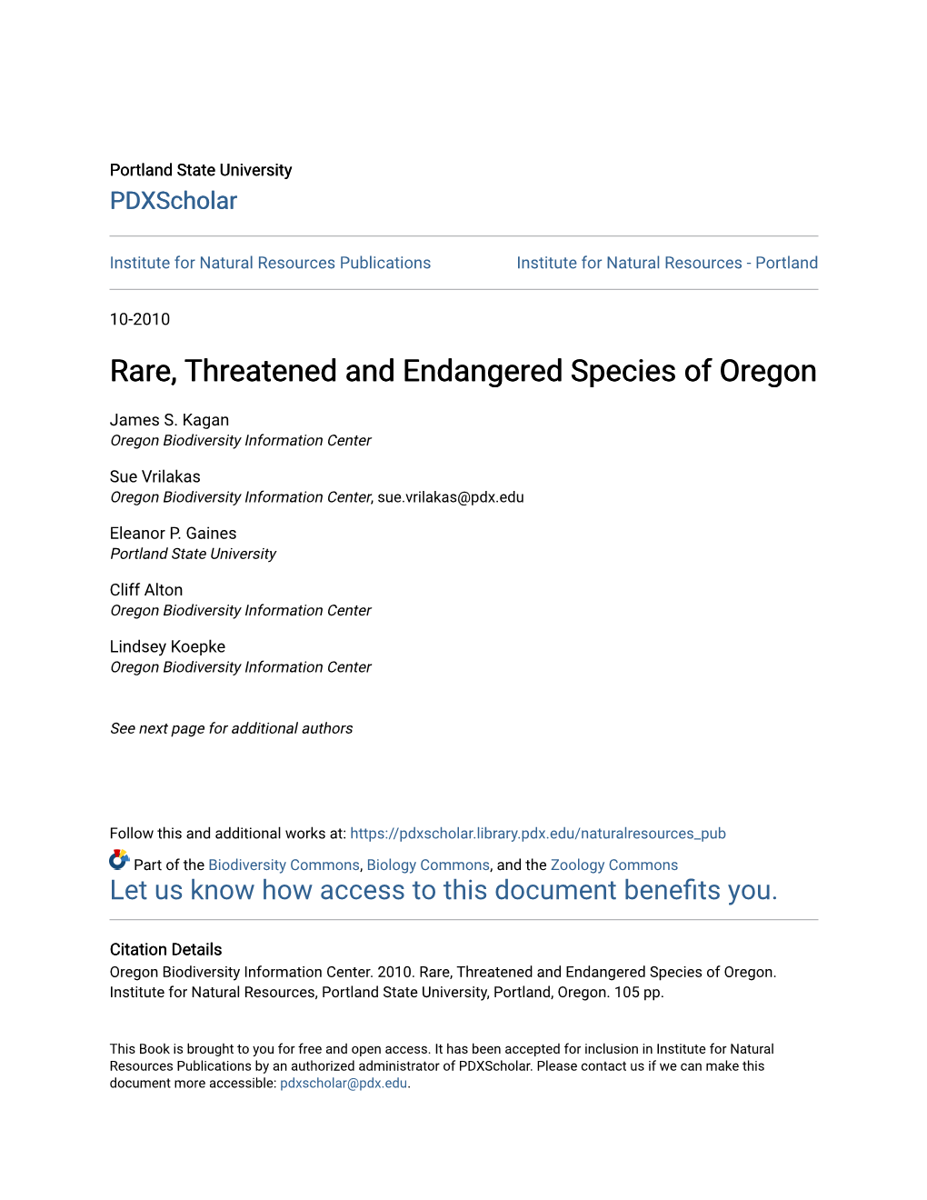 Rare, Threatened and Endangered Species of Oregon