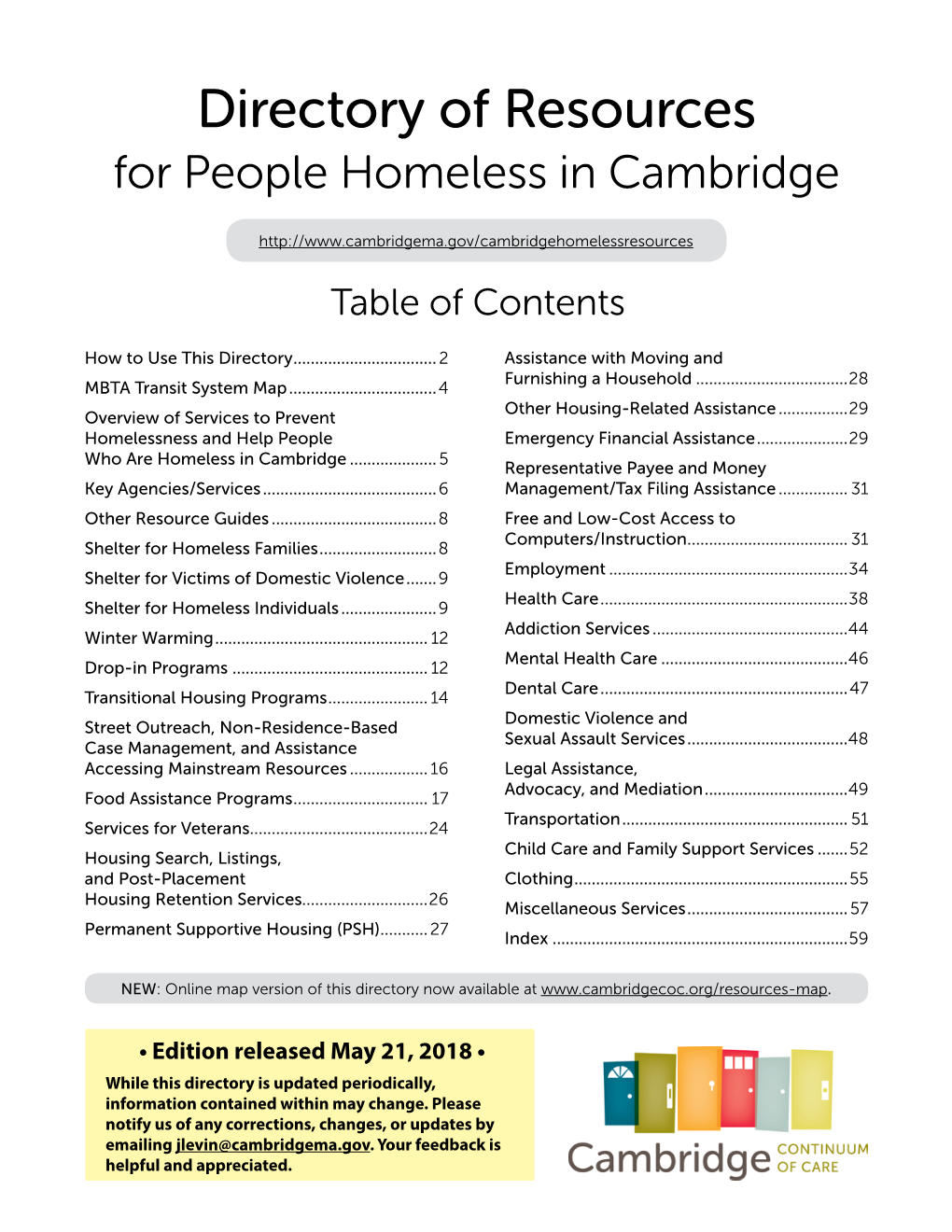 Directory of Resources for People Homeless in Cambridge