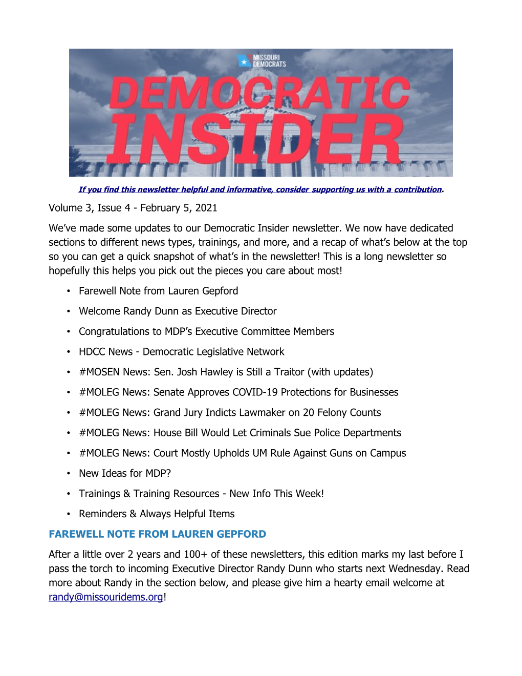 Volume 3, Issue 4 - February 5, 2021 We’Ve Made Some Updates to Our Democratic Insider Newsletter