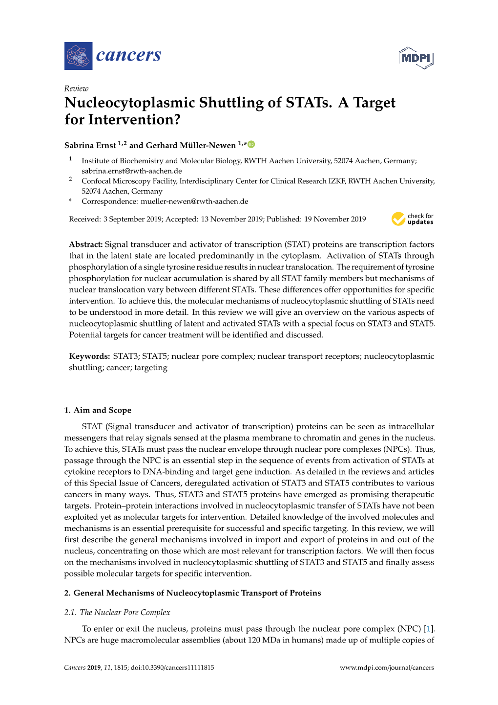 Nucleocytoplasmic Shuttling of Stats. a Target for Intervention?