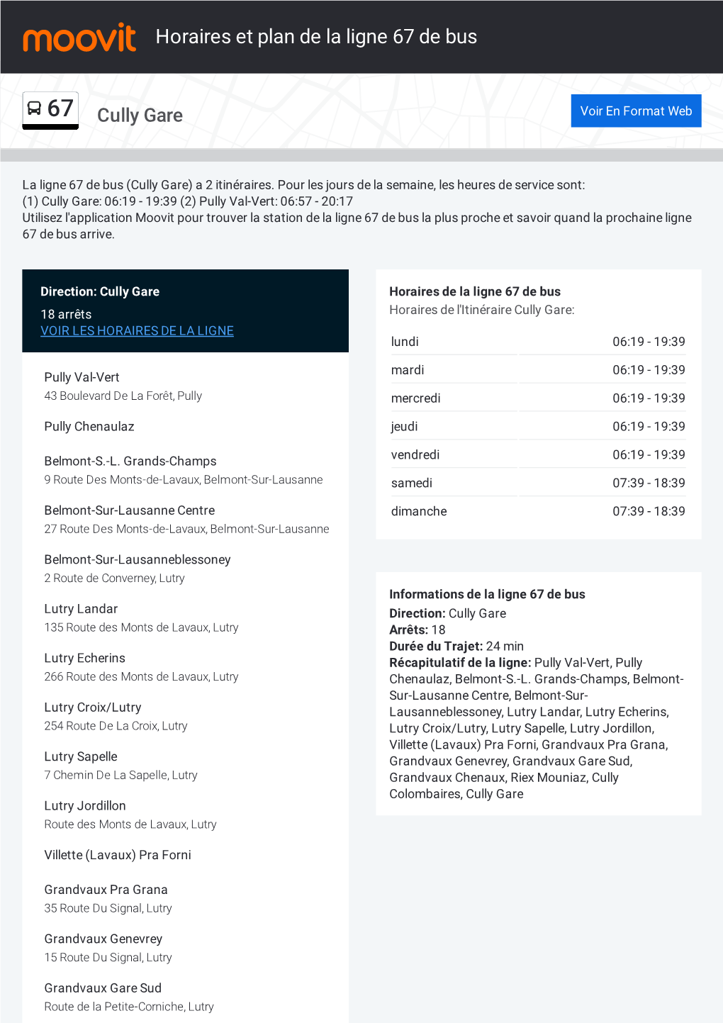 Horaires Et Trajet De La Ligne 67 De Bus Sur Une Carte