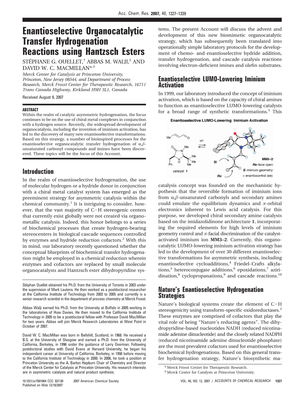 Enantioselective Organocatalytic Transfer Hydrogenation Reactions Ouellet Et Al