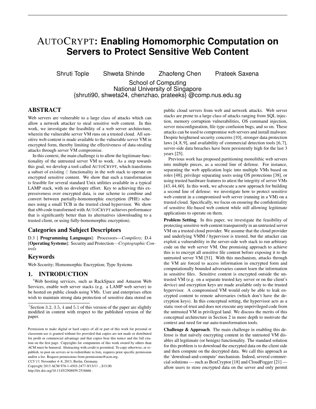 AUTOCRYPT: Enabling Homomorphic Computation on Servers to Protect Sensitive Web Content