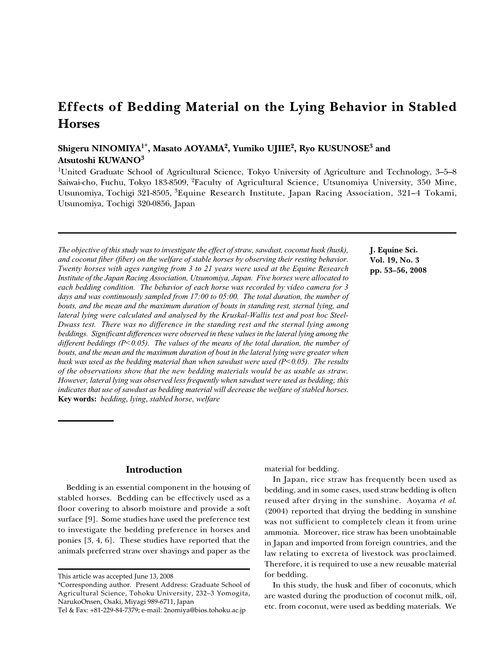 Effects of Bedding Material on the Lying Behavior in Stabled Horses