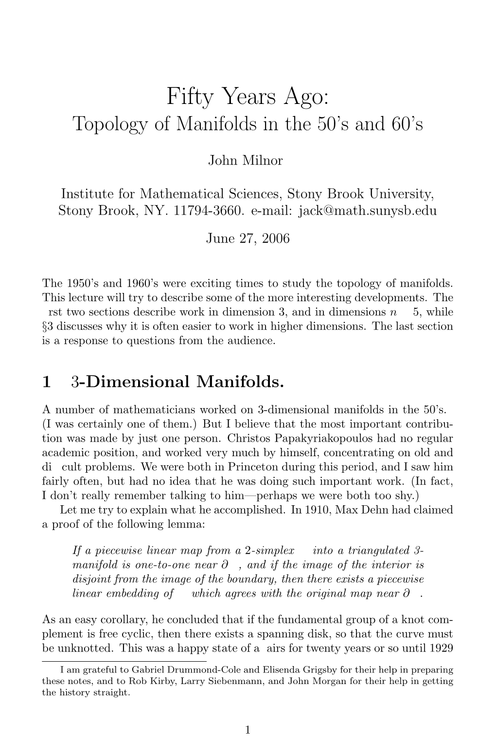 Fifty Years Ago: Topology in the 50'S and 60'S