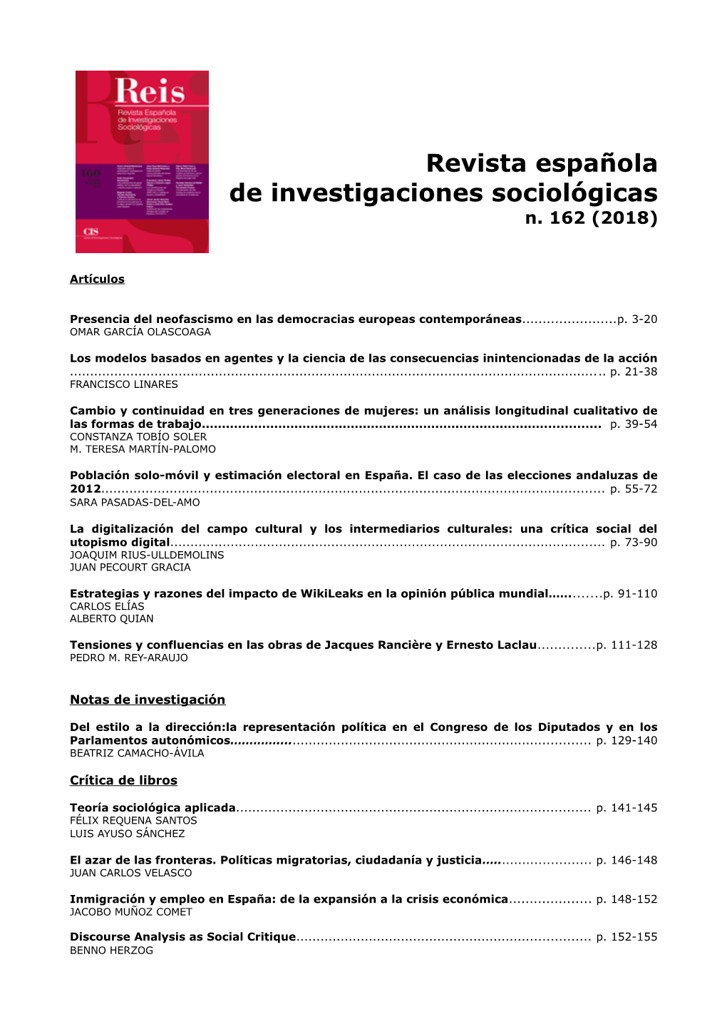 Revista Española De Investigaciones Sociológicas N