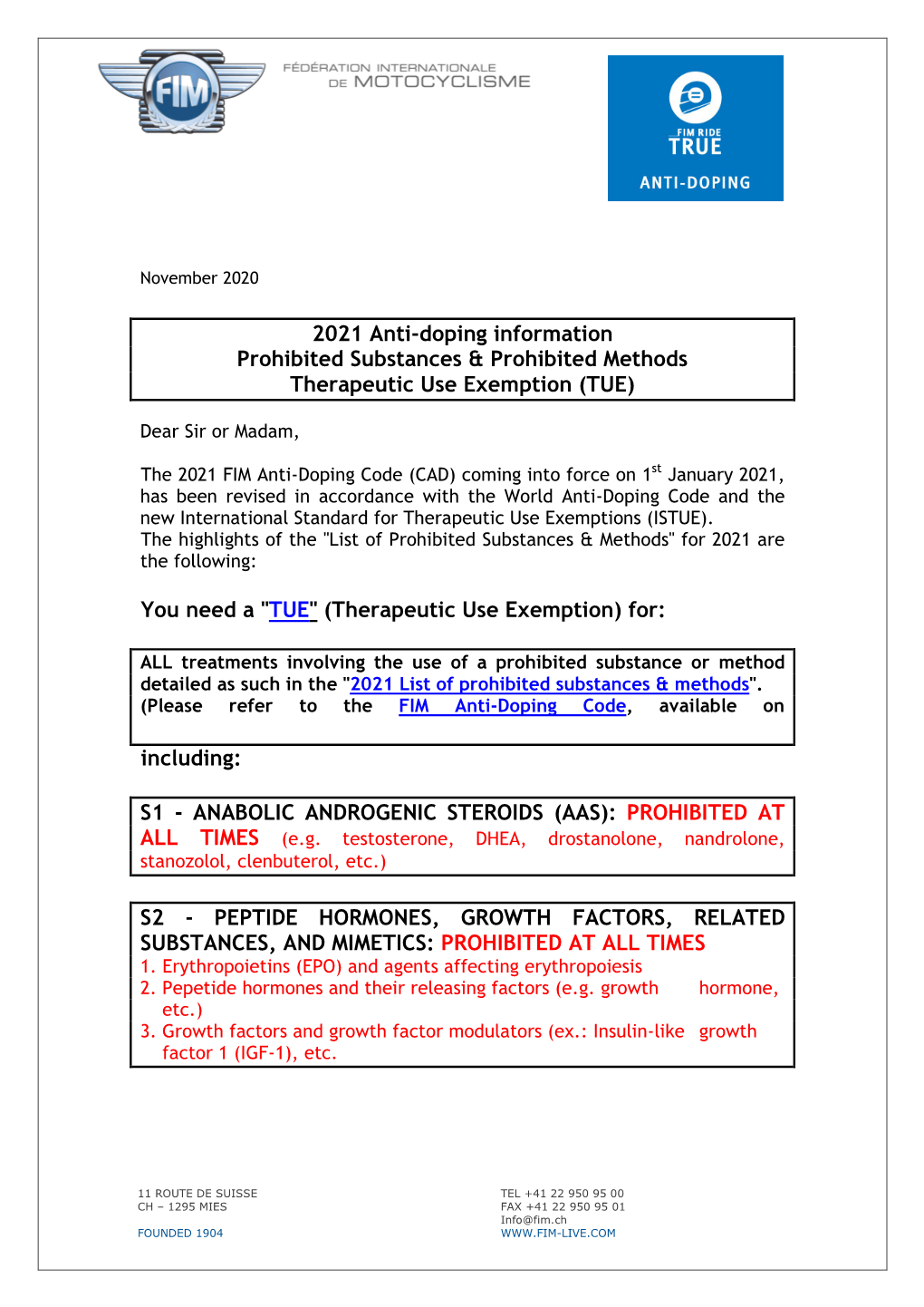 2021 Anti Doping Information Therapeutic Use Exemption