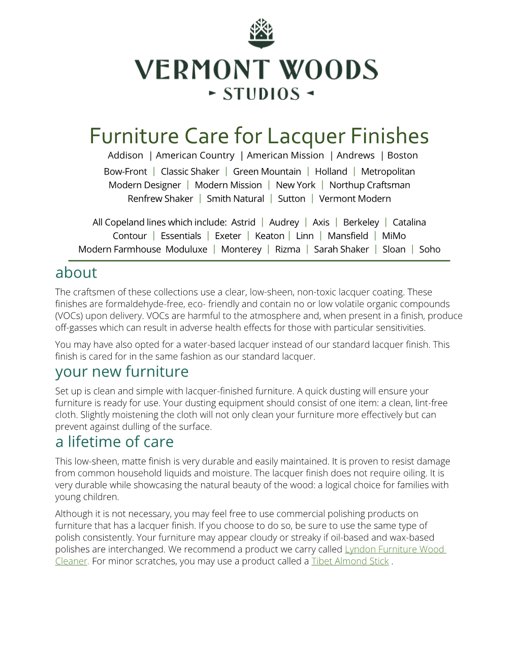 Furniture Care for Lacquer Finishes