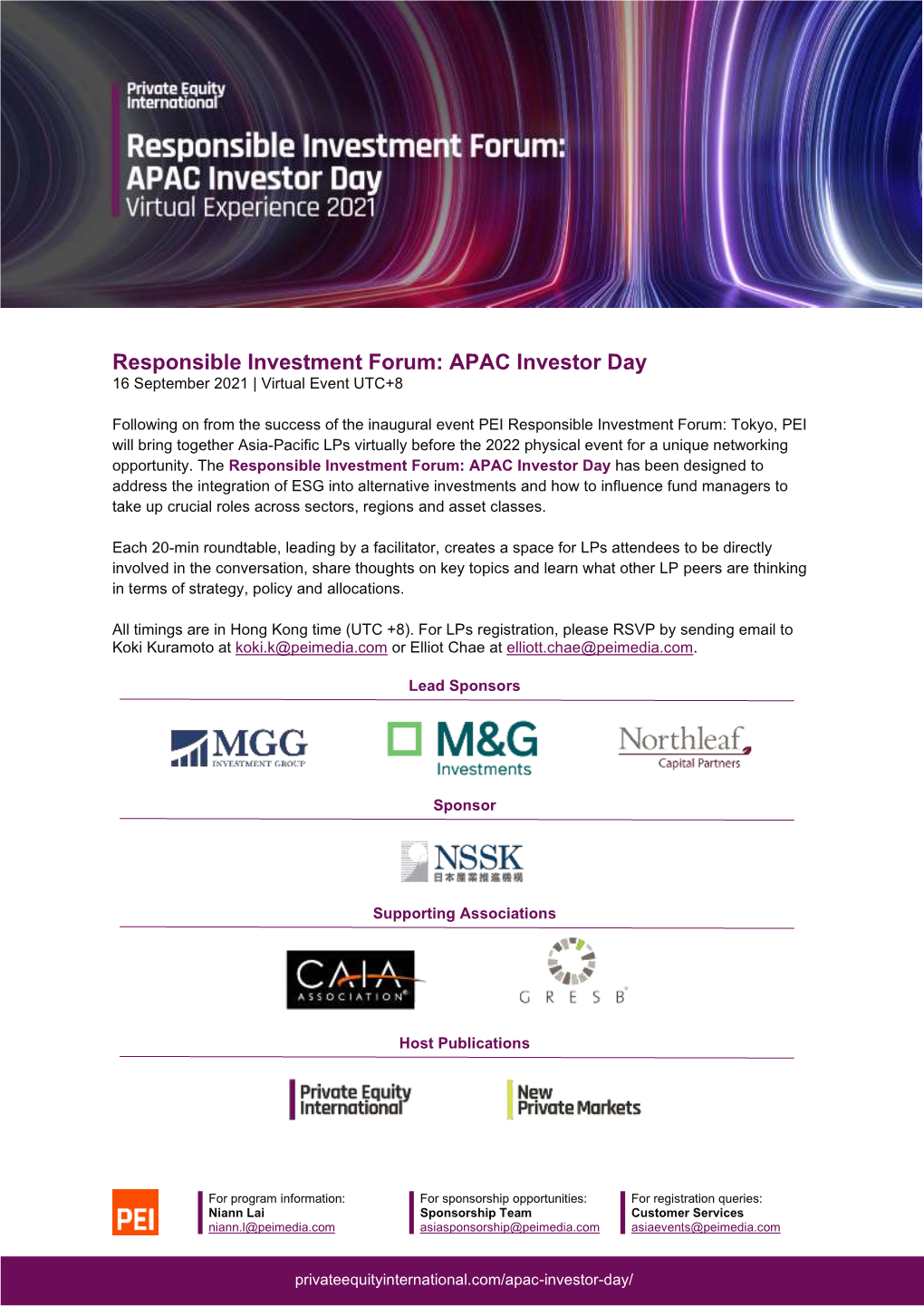 Responsible Investment Forum: APAC Investor Day 16 September 2021 | Virtual Event UTC+8