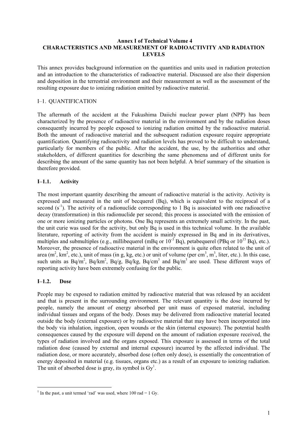 1 Annex I of Technical Volume 4 CHARACTERISTICS AND