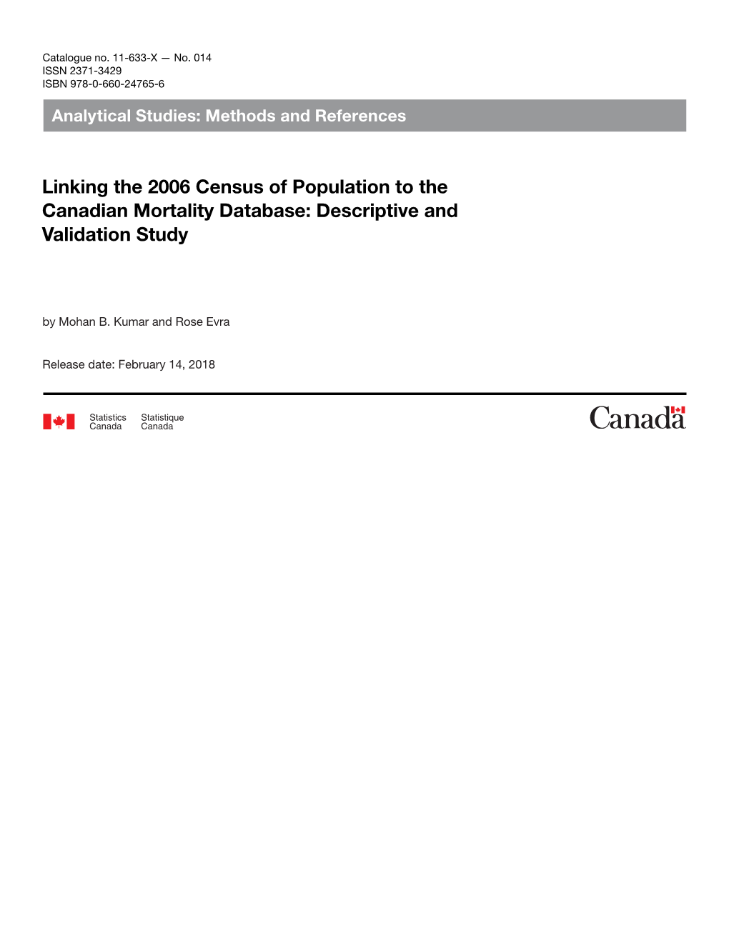 Linking the 2006 Census of Population to the Canadian Mortality Database: Descriptive and Validation Study