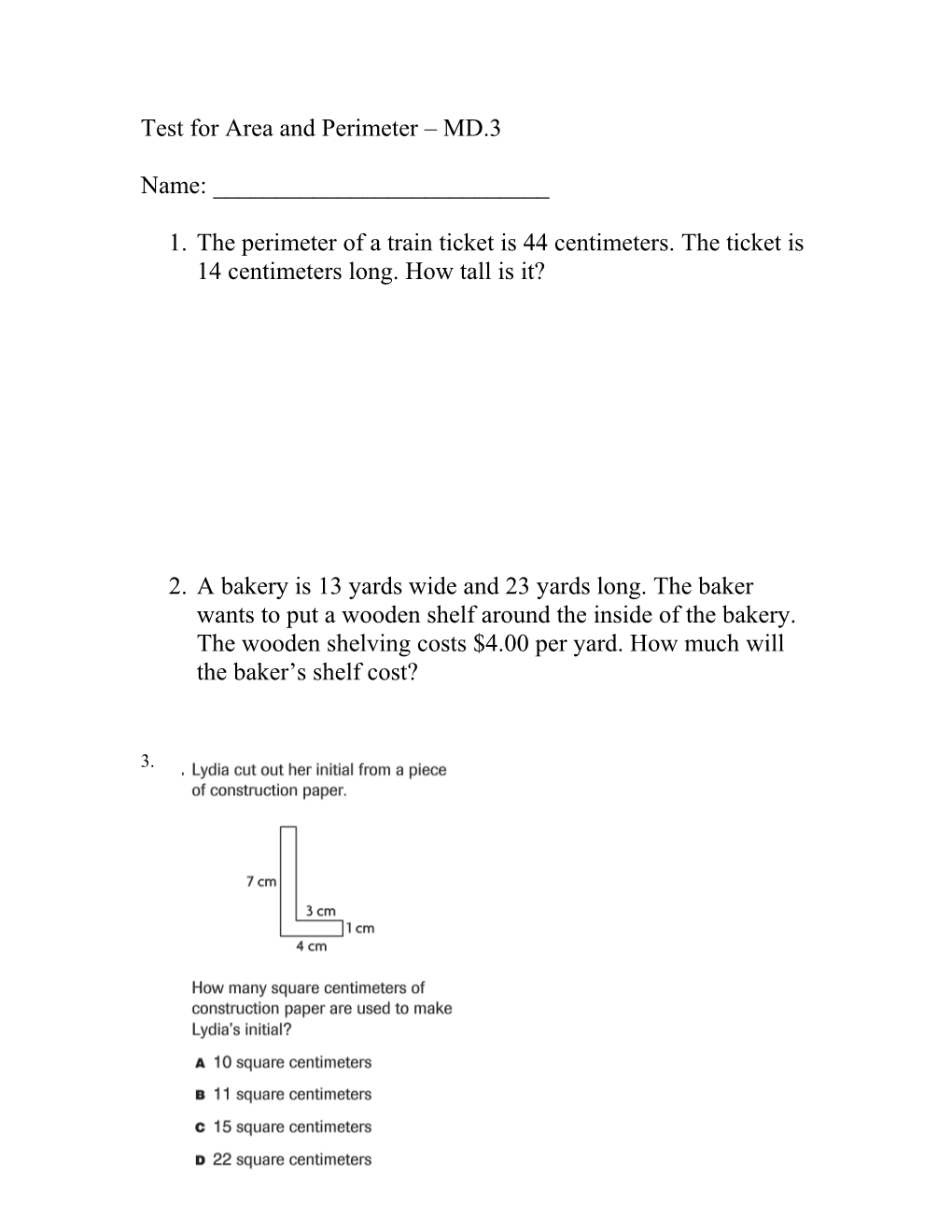 Test for Area and Perimeter MD